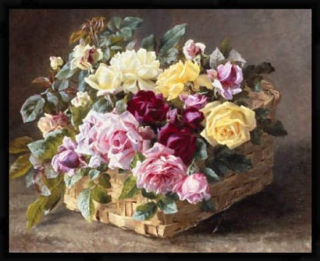 Gemälde Stilleben mit Rosen in einem Korb
